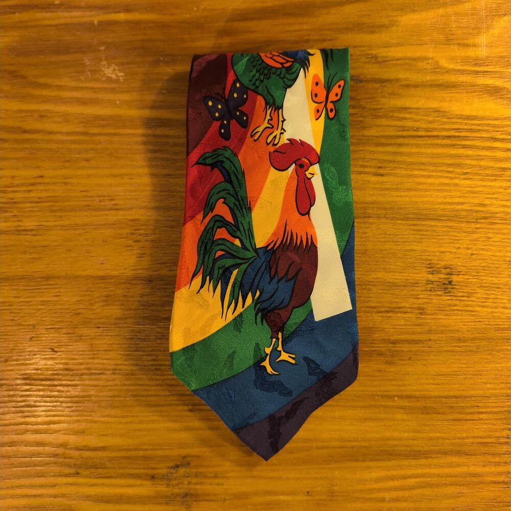 Eagles Wings Tie Mens One Size Multicolor Rooster Cross Christian Silk Striped